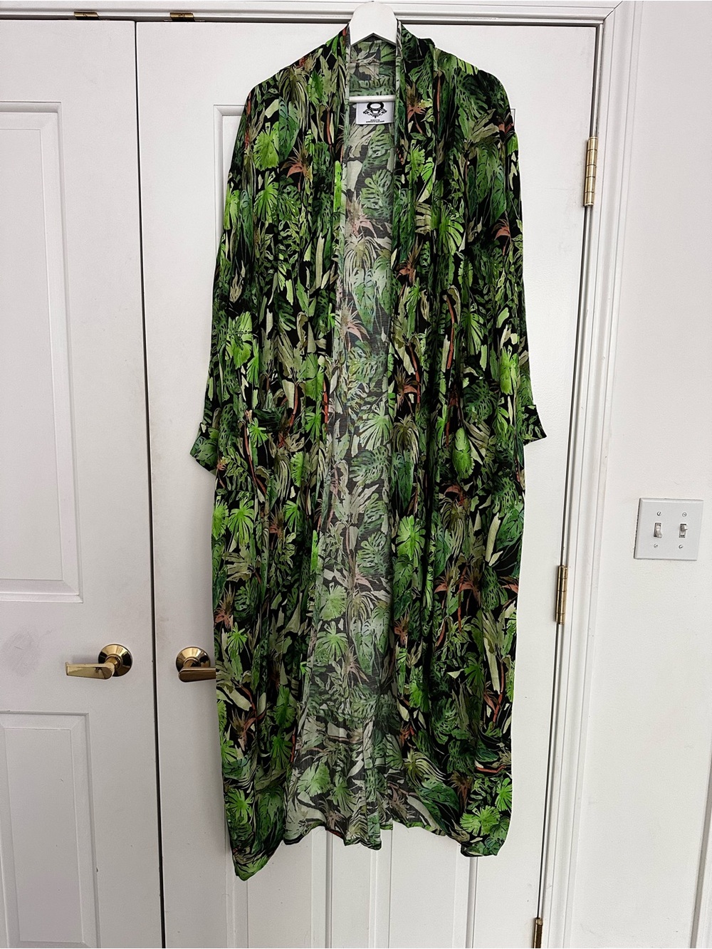 Urban Couture Tropical Jungle Leaf Maxi Kimono Duster Cover Up